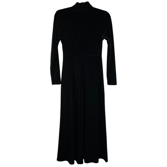 Vtg Black Velvet Maxi Dress Small High Mock Neck Empire Waist Whimsigoth Holiday - Picture 2 of 12